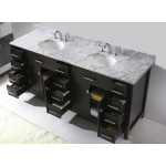 Caroline Parkway 78" Double Vanity in Espresso with White Marble Top and Round Sinks with Polished Chrome Faucets and Mirror