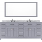 Caroline Parkway 78" Double Bath Vanity in Gray with White Marble Top and Round Sinks with Brushed Nickel Faucets and Mirror