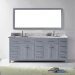 Caroline Parkway 78" Double Bath Vanity in Gray with White Marble Top and Round Sinks with Brushed Nickel Faucets and Mirror