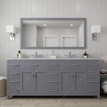 Caroline Parkway 78" Double Bath Vanity in Gray with White Marble Top and Round Sinks with Brushed Nickel Faucets and Mirror