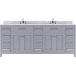 Caroline Parkway 78" Double Bath Vanity in Gray with White Marble Top and Round Sinks