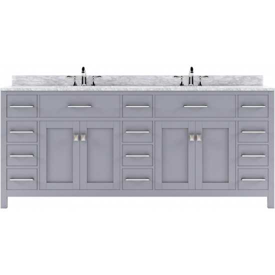 Caroline Parkway 78" Double Bath Vanity in Gray with White Marble Top and Round Sinks