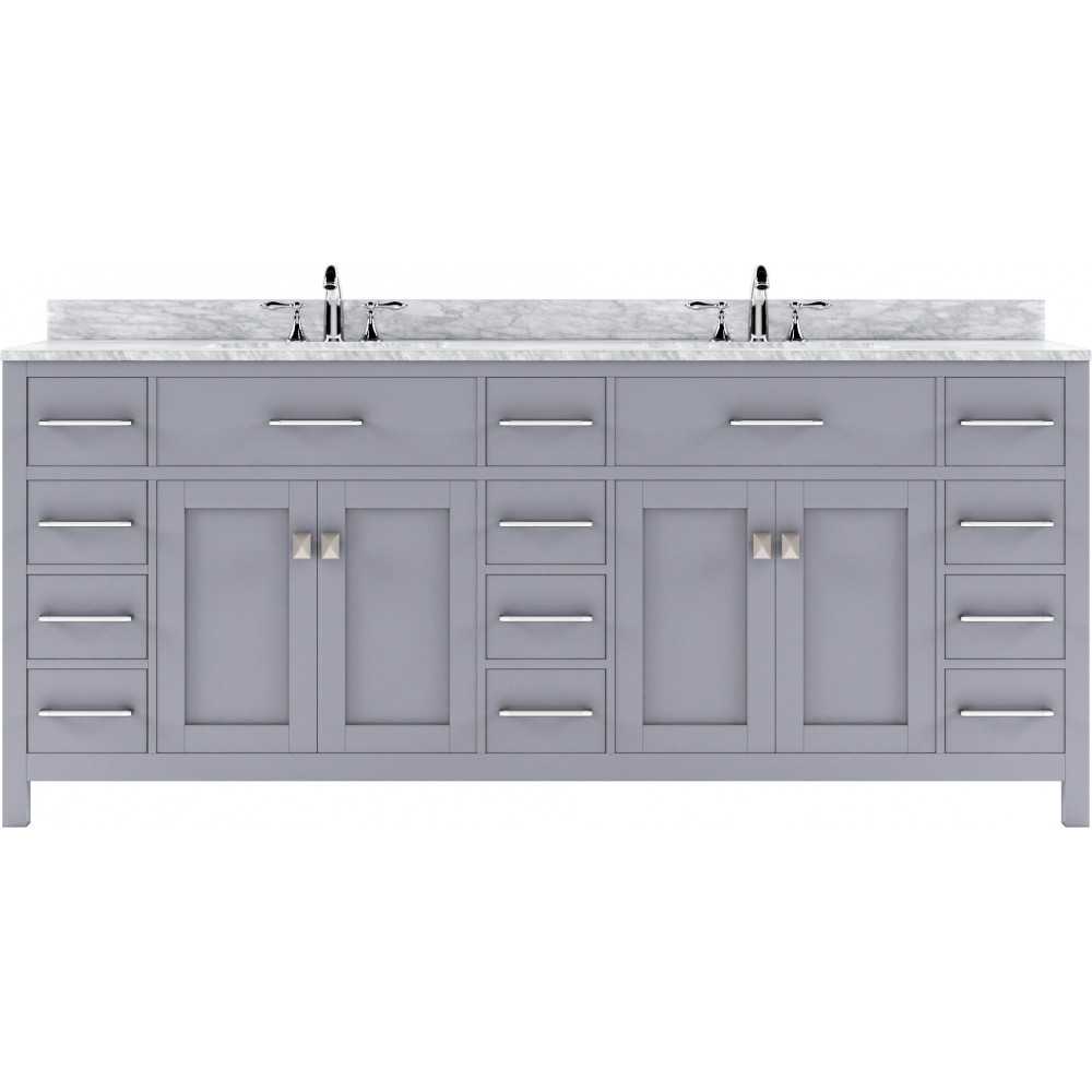 Caroline Parkway 78" Double Bath Vanity in Gray with White Marble Top and Round Sinks