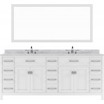 Caroline Parkway 78" Double Bath Vanity in White with White Marble Top and Round Sinks and Matching Mirror