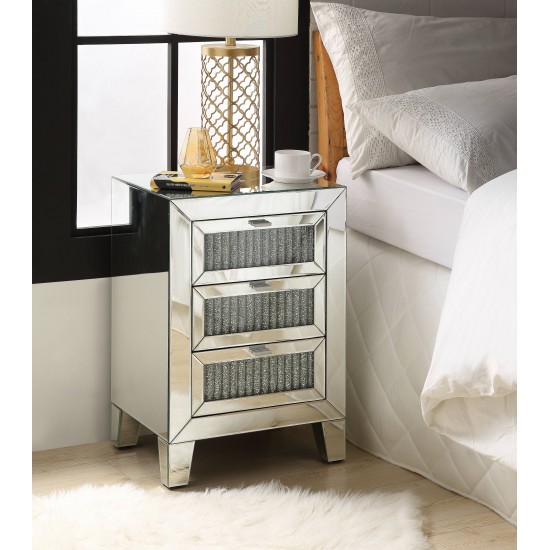 ACME Caesia Night Table, Mirrored & Faux Diamonds