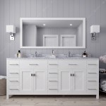 Caroline Parkway 78" Double Bath Vanity in White with White Marble Top and Round Sinks and Matching Mirror