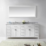 Caroline Parkway 78" Double Bath Vanity in White with White Marble Top and Round Sinks with Polished Chrome Faucets and Mirro