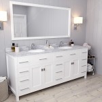 Caroline Parkway 78" Double Bath Vanity in White with White Marble Top and Round Sinks with Polished Chrome Faucets and Mirro