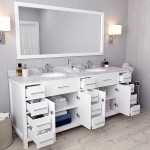 Caroline Parkway 78" Double Bath Vanity in White with White Marble Top and Round Sinks with Polished Chrome Faucets and Mirro