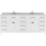 Caroline Parkway 78" Double Bath Vanity in White with White Marble Top and Round Sinks