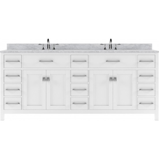 Caroline Parkway 78" Double Bath Vanity in White with White Marble Top and Round Sinks