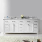 Caroline Parkway 78" Double Bath Vanity in White with White Marble Top and Round Sinks