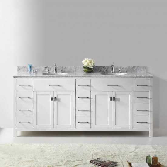 Caroline Parkway 78" Double Bath Vanity in White with White Marble Top and Round Sinks