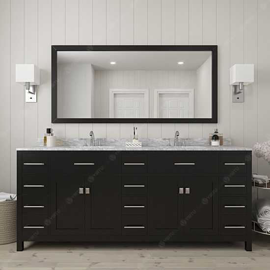 Caroline Parkway 78" Double Bath Vanity in Espresso with White Marble Top and Square Sinks and Matching Mirror