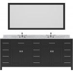 Caroline Parkway 78" Double Vanity in Espresso with White Marble Top and Square Sinks with Polished Chrome Faucets and Mirror