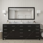 Caroline Parkway 78" Double Vanity in Espresso with White Marble Top and Square Sinks with Polished Chrome Faucets and Mirror