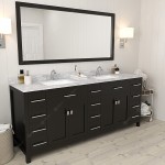 Caroline Parkway 78" Double Vanity in Espresso with White Marble Top and Square Sinks with Polished Chrome Faucets and Mirror