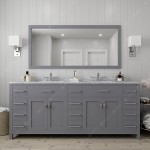 Caroline Parkway 78" Double Bath Vanity in Gray with White Marble Top and Square Sinks and Matching Mirror