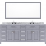 Caroline Parkway 78" Double Bath Vanity in Gray with White Marble Top and Square Sinks with Brushed Nickel Faucets and Mirror