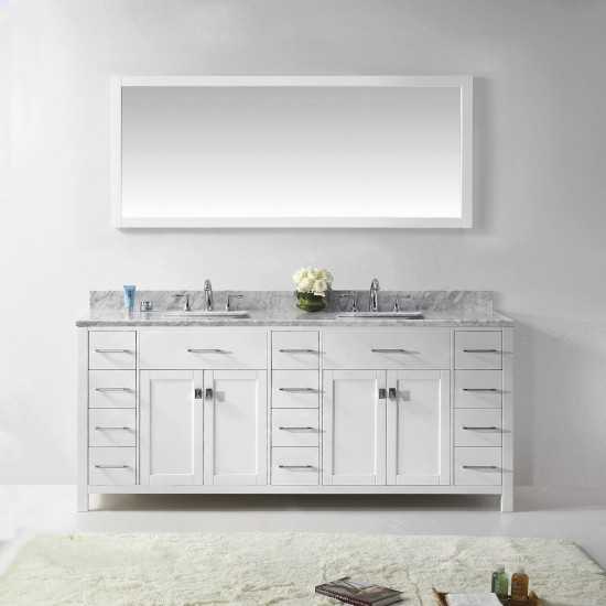 Caroline Parkway 78" Double Bath Vanity in White with White Marble Top and Square Sinks and Matching Mirror