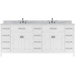 Caroline Parkway 78" Double Bath Vanity in White with White Marble Top and Square Sinks