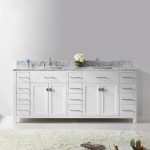 Caroline Parkway 78" Double Bath Vanity in White with White Marble Top and Square Sinks