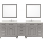 Caroline Parkway 93" Double Bath Vanity in Cashmere Gray with White Quartz Top and Round Sinks and Matching Mirror