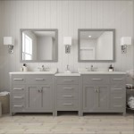 Caroline Parkway 93" Double Bath Vanity in Cashmere Gray with White Quartz Top and Round Sinks and Matching Mirror