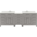 Caroline Parkway 93" Double Bath Vanity in Cashmere Gray with White Quartz Top and Round Sinks