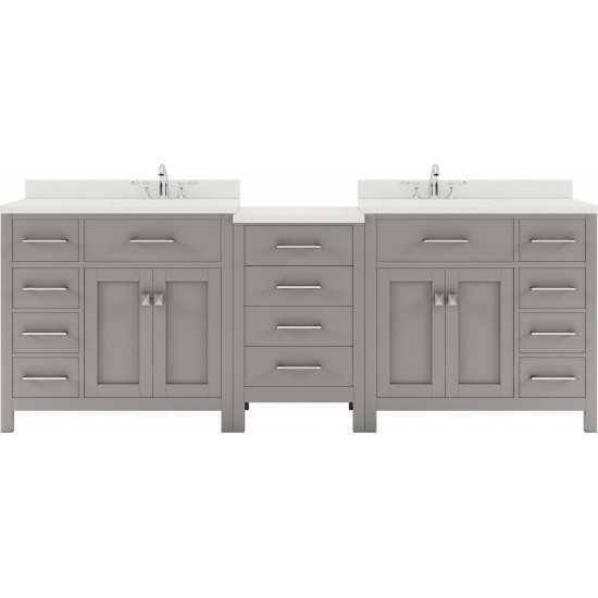 Caroline Parkway 93" Double Bath Vanity in Cashmere Gray with White Quartz Top and Round Sinks