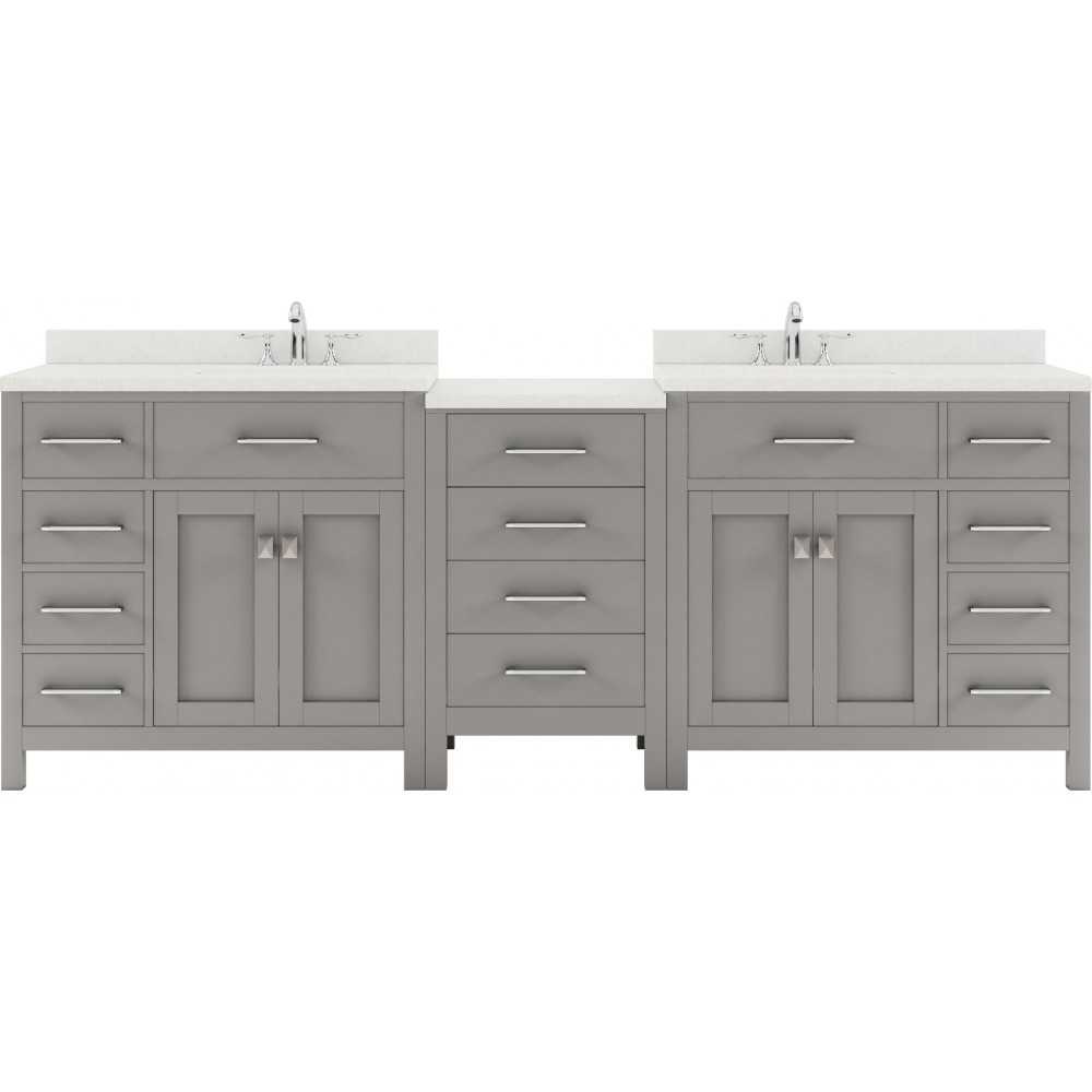 Caroline Parkway 93" Double Bath Vanity in Cashmere Gray with White Quartz Top and Round Sinks