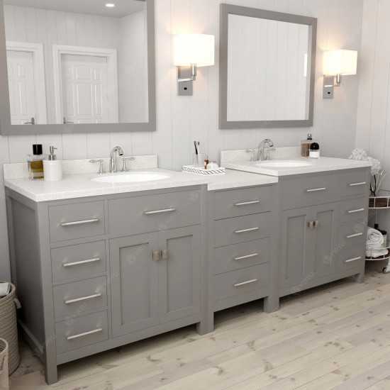 Caroline Parkway 93" Double Bath Vanity in Cashmere Gray with White Quartz Top and Round Sinks