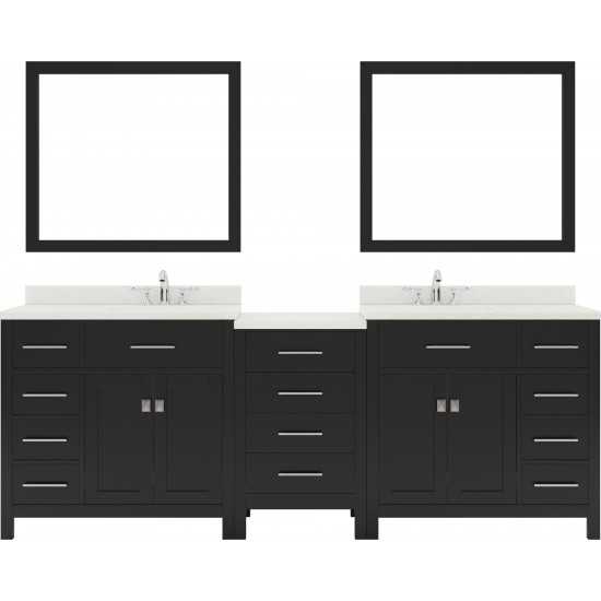 Caroline Parkway 93" Double Bath Vanity in Espresso with White Quartz Top and Round Sinks and Matching Mirror