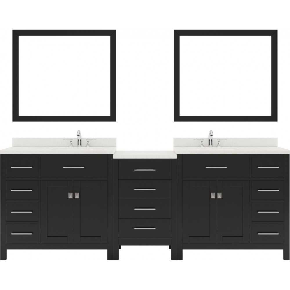 Caroline Parkway 93" Double Bath Vanity in Espresso with White Quartz Top and Round Sinks and Matching Mirror