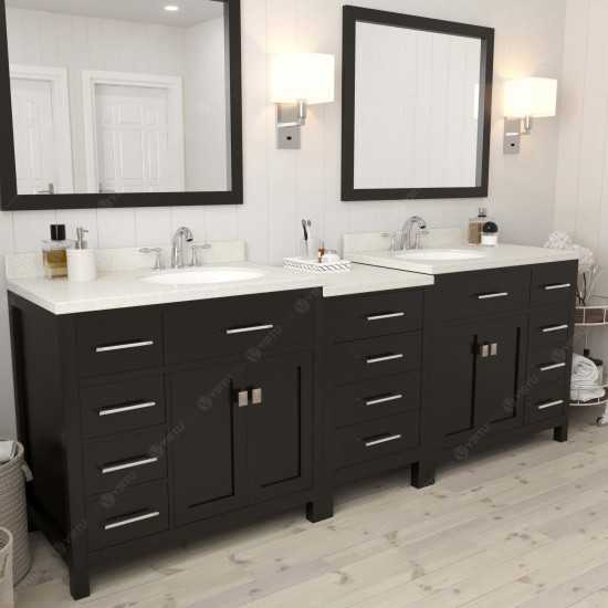 Caroline Parkway 93" Double Bath Vanity in Espresso with White Quartz Top and Round Sinks and Matching Mirror