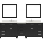 Caroline Parkway 93" Double Bath Vanity in Espresso with White Quartz Top and Round Sinks with Brushed Nickel Faucets and Mir