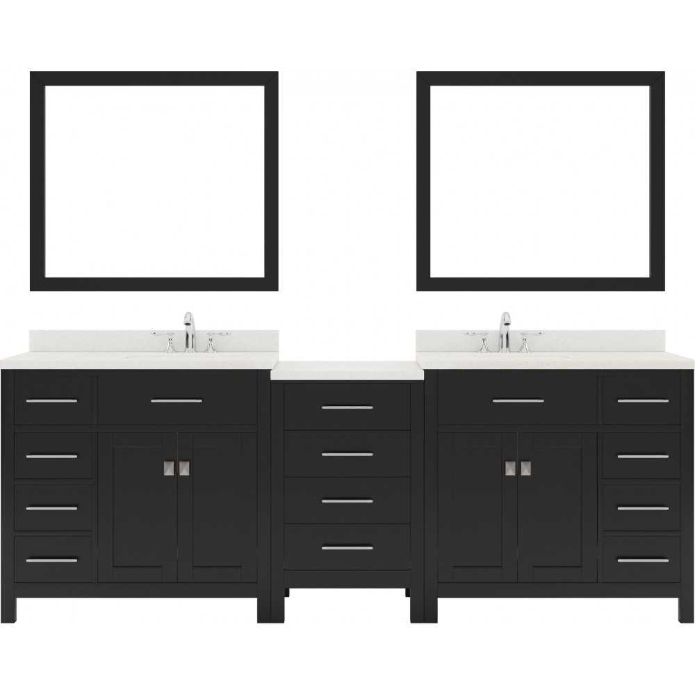 Caroline Parkway 93" Double Bath Vanity in Espresso with White Quartz Top and Round Sinks with Brushed Nickel Faucets and Mir