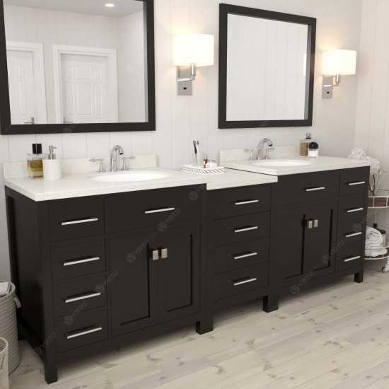 Caroline Parkway 93" Double Bath Vanity in Espresso with White Quartz Top and Round Sinks with Brushed Nickel Faucets and Mir