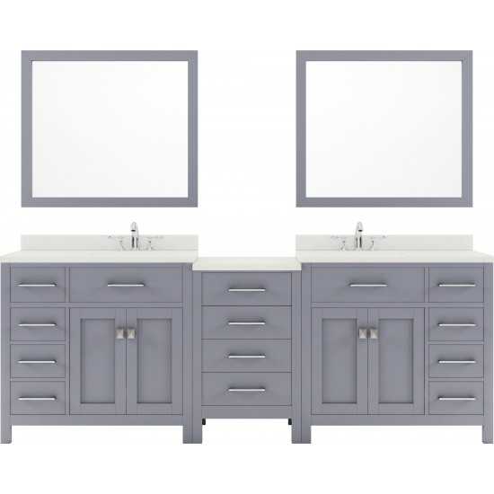 Caroline Parkway 93" Double Bath Vanity in Gray with White Quartz Top and Round Sinks and Matching Mirror