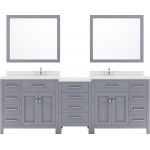 Caroline Parkway 93" Double Bath Vanity in Gray with White Quartz Top and Round Sinks with Brushed Nickel Faucets and Mirror