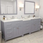 Caroline Parkway 93" Double Bath Vanity in Gray with White Quartz Top and Round Sinks with Brushed Nickel Faucets and Mirror