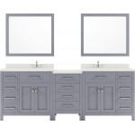 Caroline Parkway 93" Double Bath Vanity in Gray with White Quartz Top and Round Sinks with Polished Chrome Faucets and Mirror