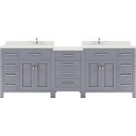 Caroline Parkway 93" Double Bath Vanity in Gray with White Quartz Top and Round Sinks