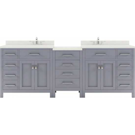 Caroline Parkway 93" Double Bath Vanity in Gray with White Quartz Top and Round Sinks