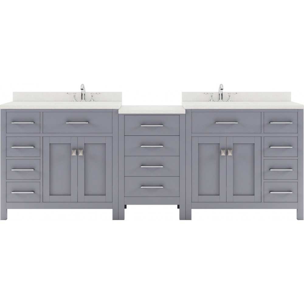 Caroline Parkway 93" Double Bath Vanity in Gray with White Quartz Top and Round Sinks