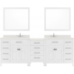 Caroline Parkway 93" Double Bath Vanity in White with White Quartz Top and Round Sinks and Matching Mirror