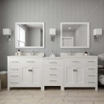 Caroline Parkway 93" Double Bath Vanity in White with White Quartz Top and Round Sinks and Matching Mirror