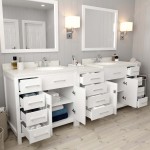 Caroline Parkway 93" Double Bath Vanity in White with White Quartz Top and Round Sinks and Matching Mirror