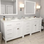 Caroline Parkway 93" Double Bath Vanity in White with White Quartz Top and Round Sinks with Brushed Nickel Faucets and Mirror