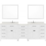 Caroline Parkway 93" Double Bath Vanity in White with White Quartz Top and Round Sinks with Polished Chrome Faucets and Mirro